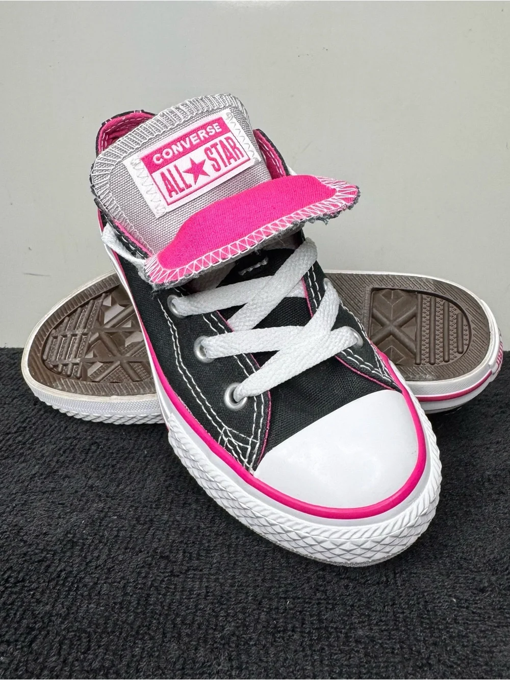 Converse Kids Chuck Taylor Double Tongue Oxford Low Top Sneakers Black Pink